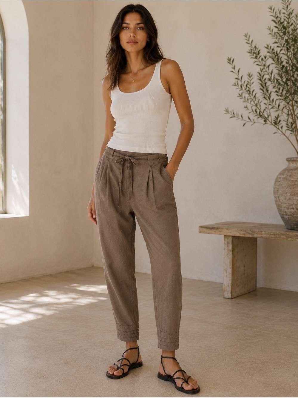 Aritzia Wilfred Linen TENCEL™ High-Rise Tapered Pants Silk Tie